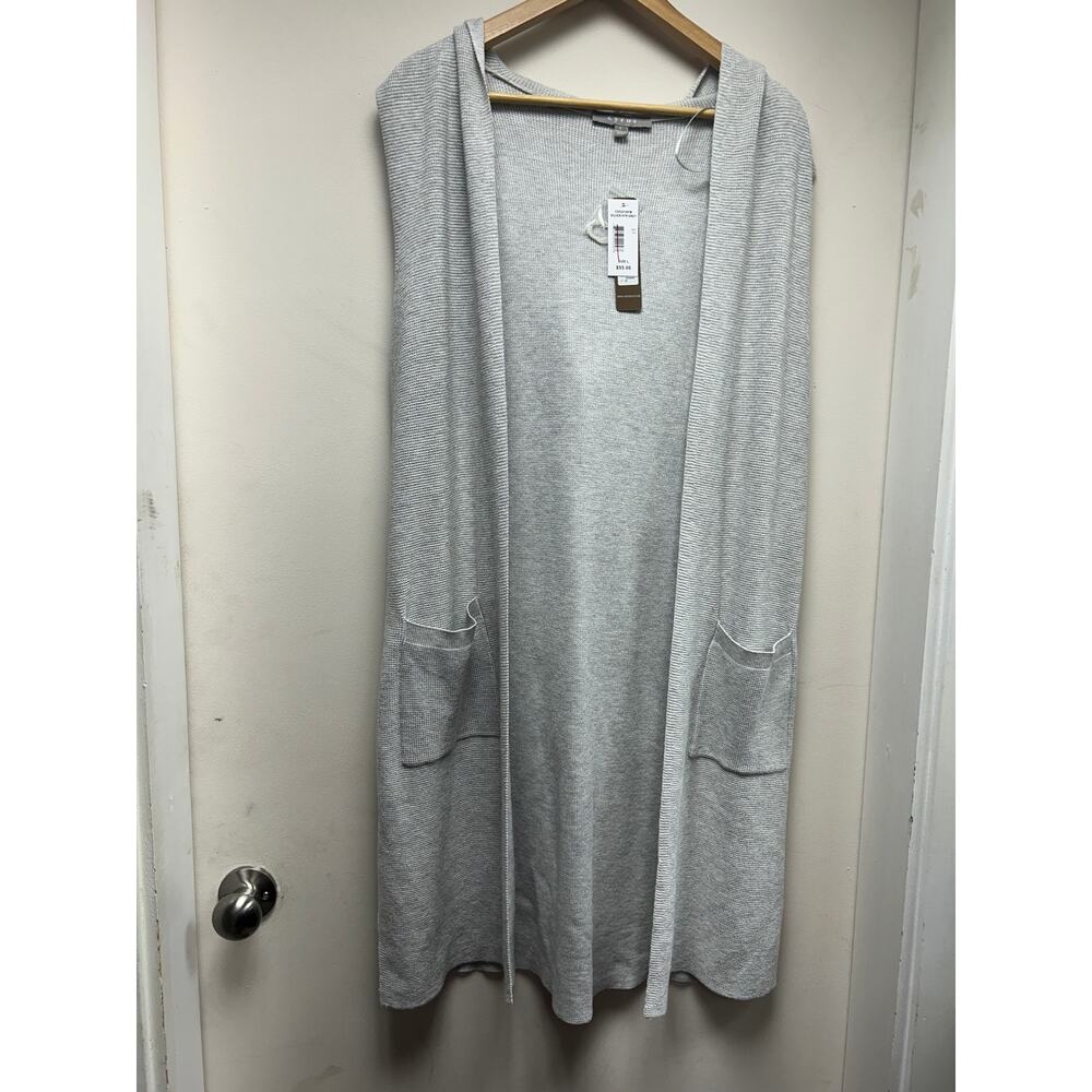 NWT Cyrus Hooded Sleeveless Cardigan Duster Silver Grey Size L - Picture 4 of 4